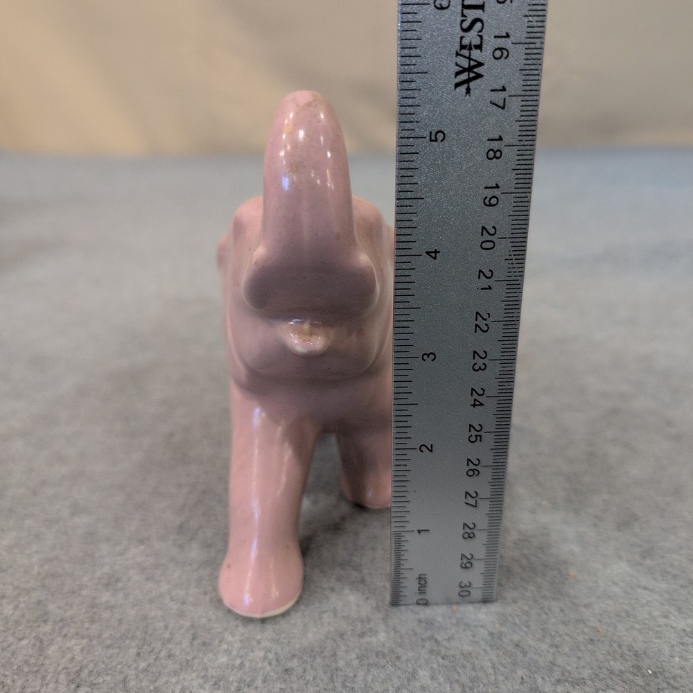 Vintage Pink Ceramic Elephant Figurine Trunk Up Good Luck Glossy Pottery Decor - Picture 2 of 4
